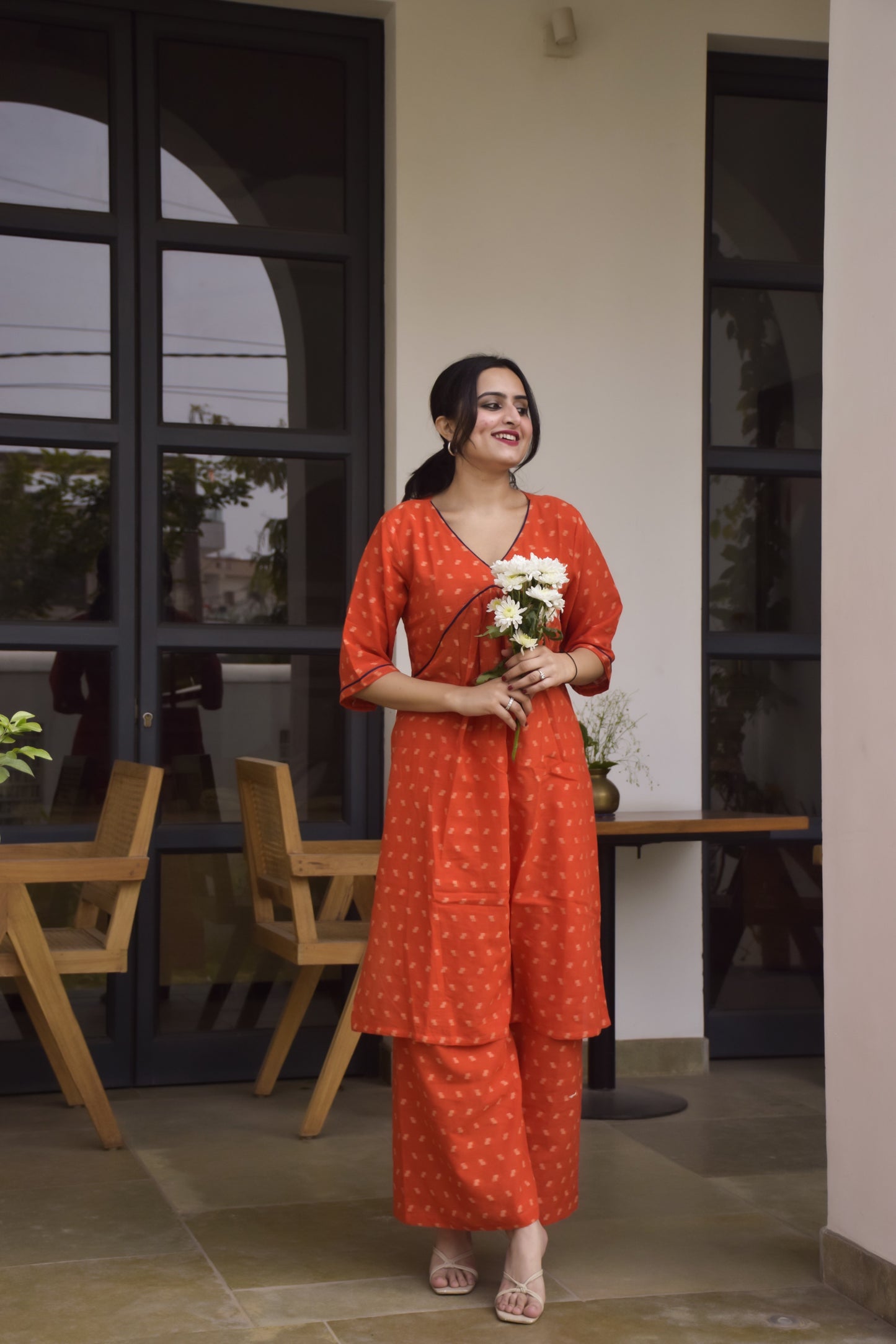 Orange Cotton kurta set