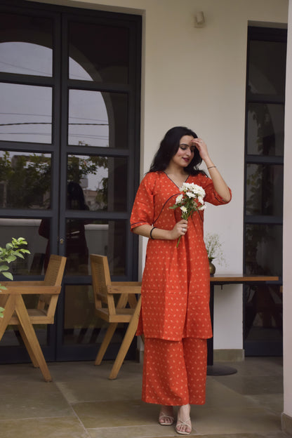 Orange Cotton kurta set