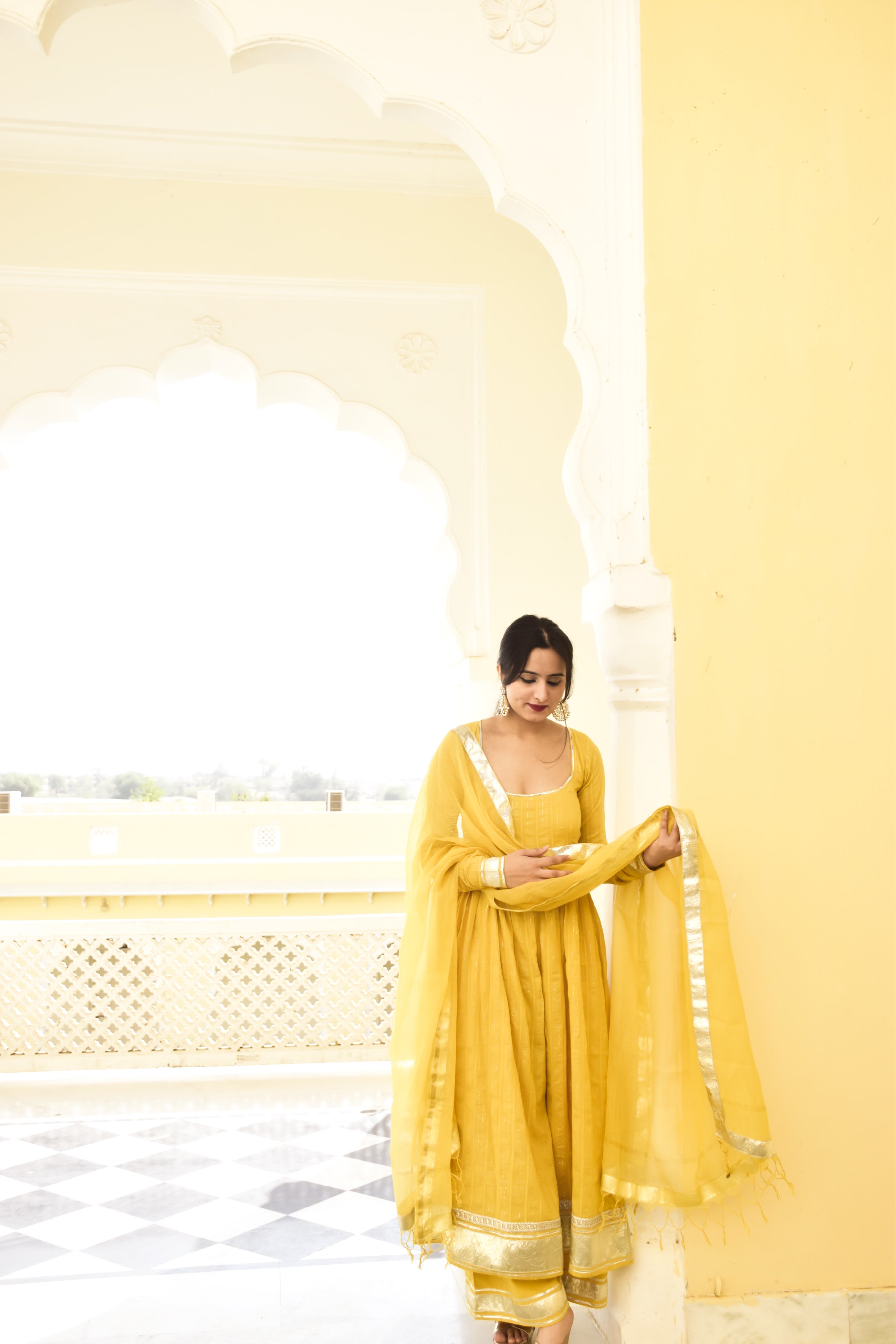 Classic Yellow Embroidery And Sequence Work Designer Anarkali Suit –  Kaleendi