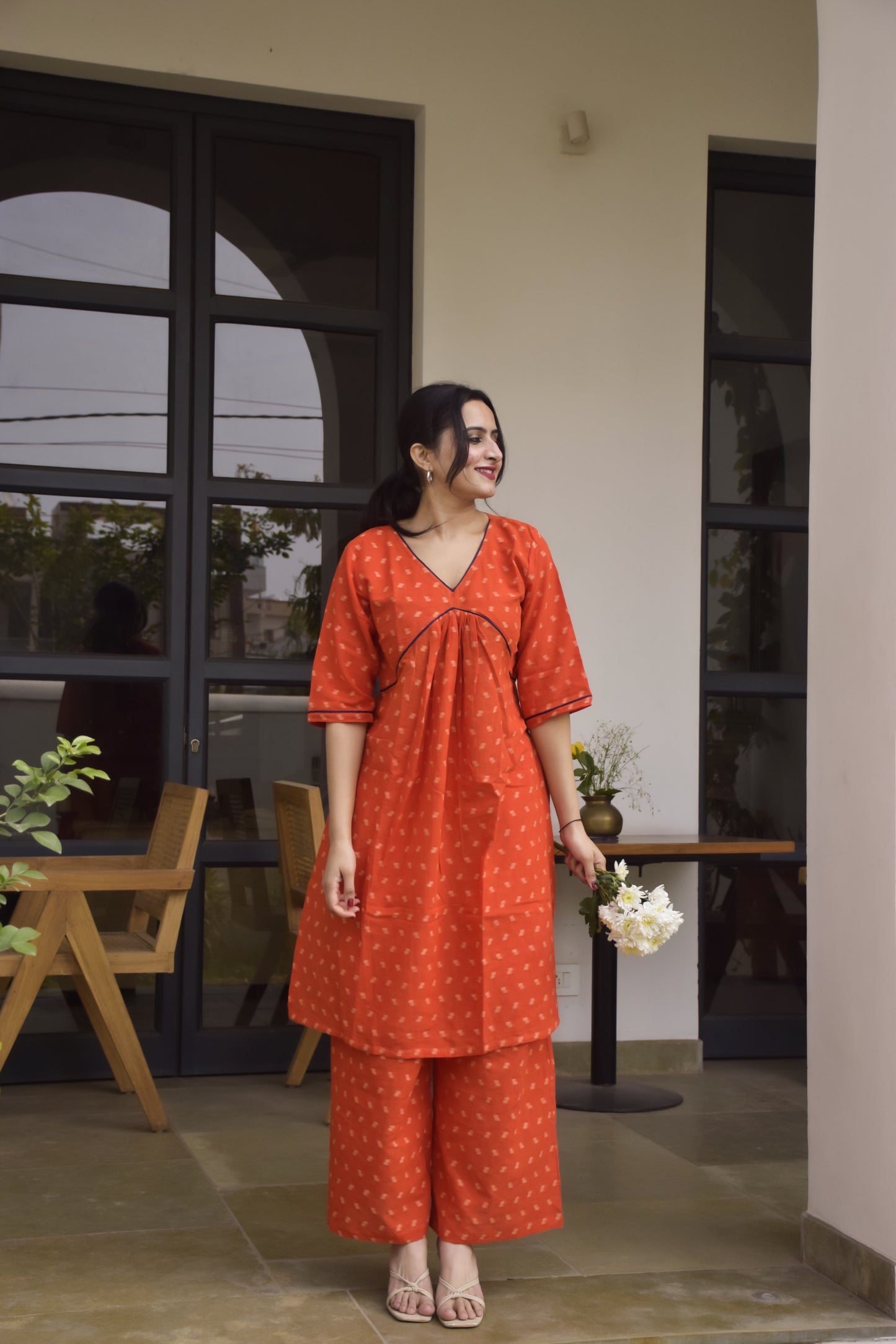 Orange Cotton kurta set