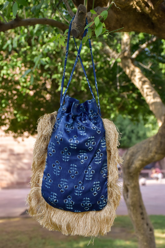 Indigo Block printed potli bag