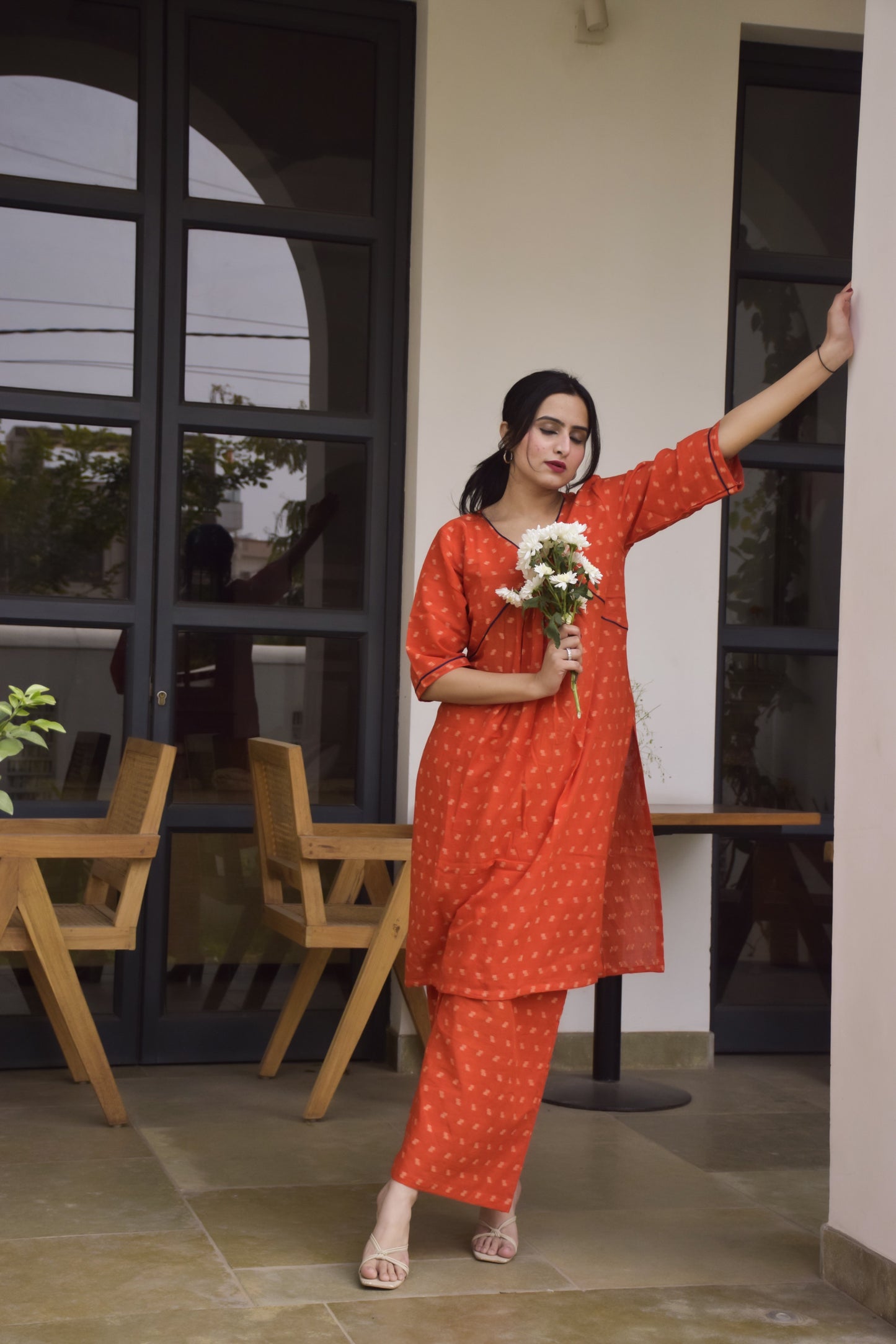 Orange Cotton kurta set